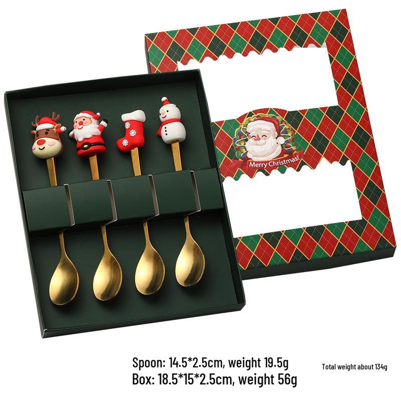 Креативный набор столовых приборов из нержавеющей стали «Рождественская елка и олень»: Ложка вилка