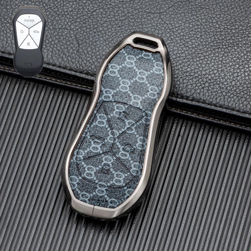 Кожаный чехол для ключа автомобиля с хорошим сигналом для Xiaopeng P7 G9 G3 P5 - Металлический, полная защита, двусторонняя защита