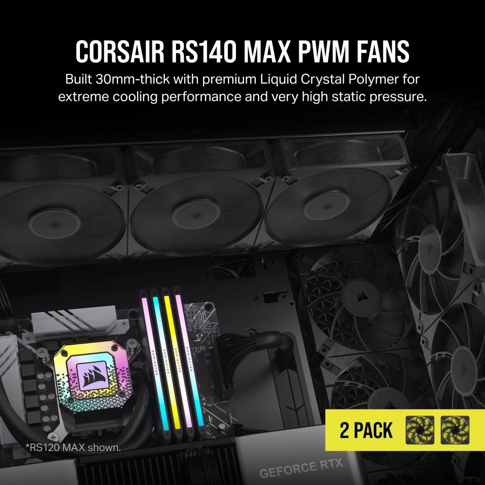 Corsair RS140 MAX 140mm PWM 30mm Thick PC Case Fan Dual Pack Black CO-9050175-WW