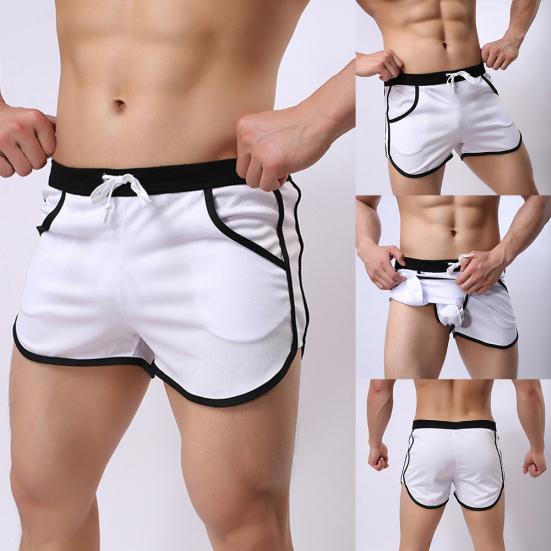 Men Color Block Summer Sports Gym Drawstring Shorts Beach Pants Swimming Trunks