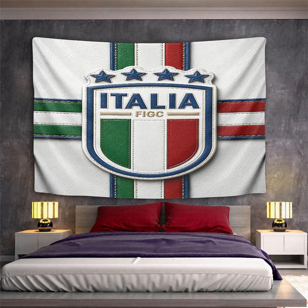 Italy National Football Team Emblem Pattern Wall Hanging Tapestry Decorative Tapestry Home Decor for Bedroom and Living Room