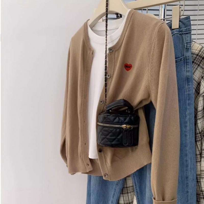 2025 Autumn/Winter Women's Wool Round Neck Knit Cardigan - Elegant Loose Sweater Coat