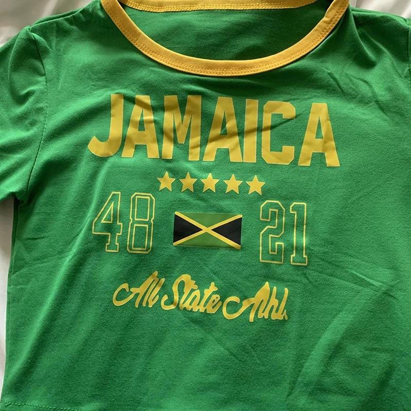 Европейский и американский летний контрастный топ с круглым вырезом и принтом, укороченный, с открытым пупком