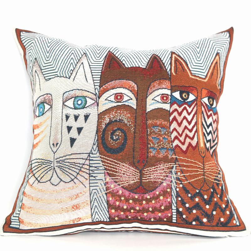 Ethnic Style Elephant Sofa Pillow, Cat Embroidered Cushion Cover, Pillowcase Cover (Without Pillow Core)