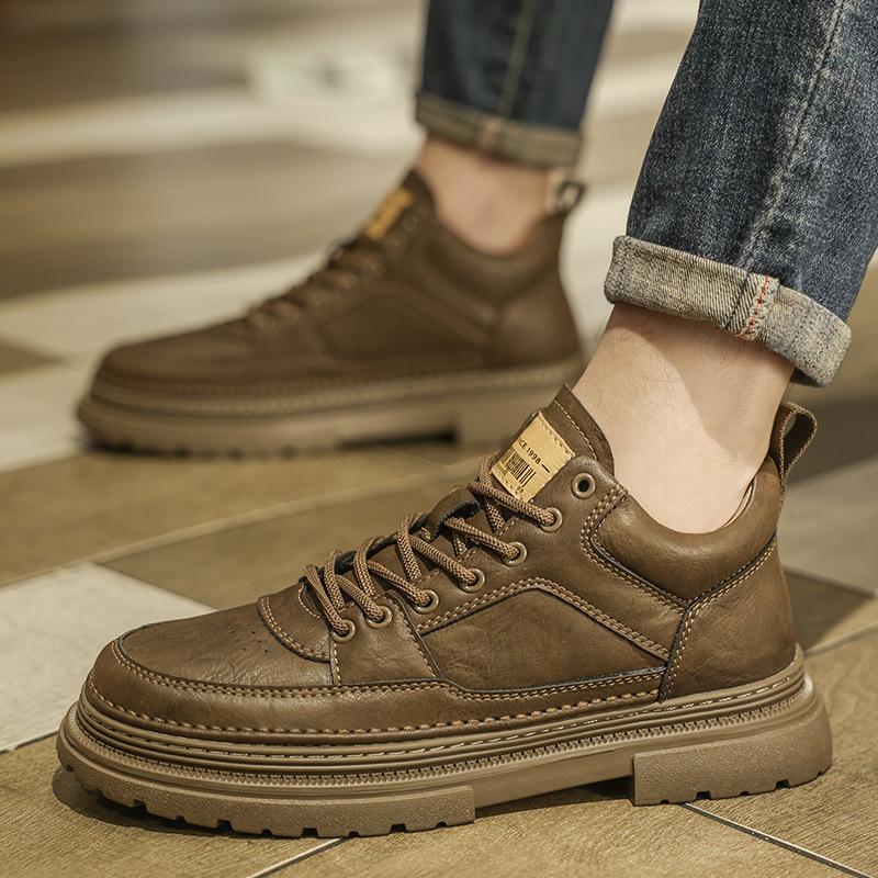 Martin boots leather spring mid-top British style casual leather shoes khaki outdoor retro waterproof tooling boots