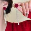 Серьги с красной розой и кисточками из стерлингового серебра S925: Роскошный вельветовый дизайн 2024