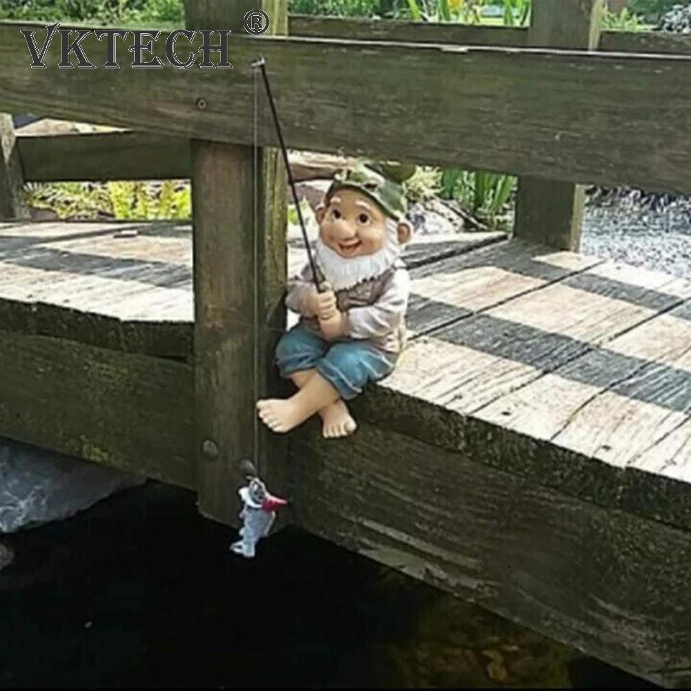 Garden Gnome Statue Resin Fishing Dwarf Elf Figurines Naughty Funny Garden Statues Lawn and Yard Art Resin Decorations Sculpture