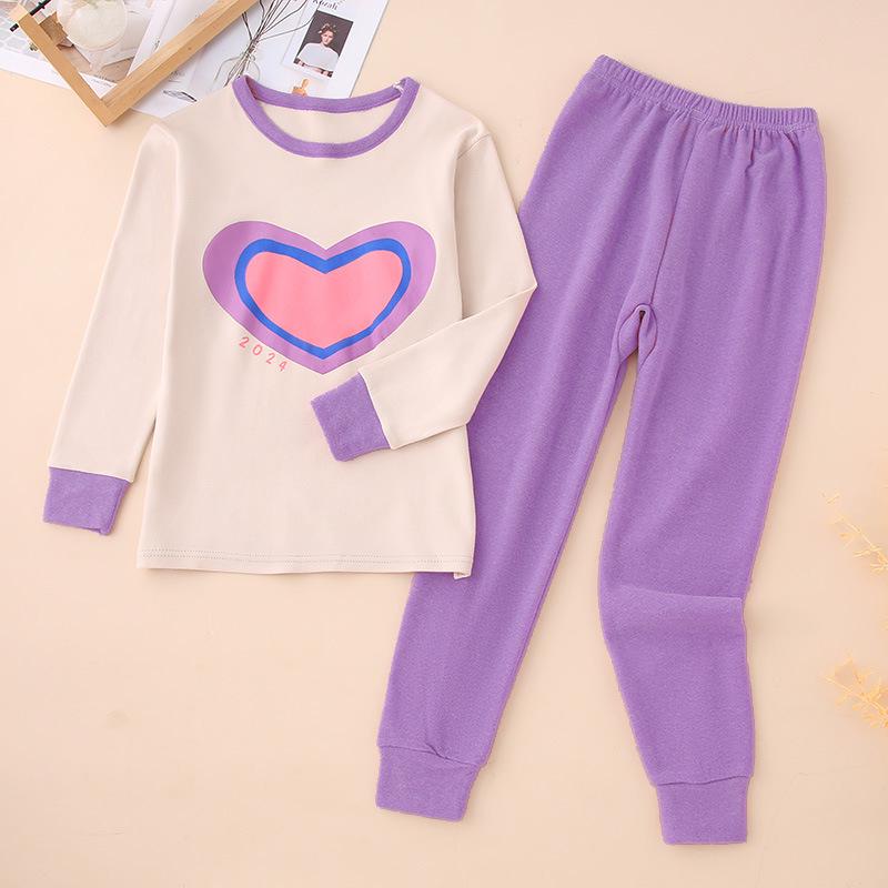 Комплект нижнего белья для девочек из чистого хлопка, фланелевый, осенне-зимний, с круглым вырезом