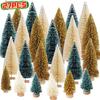 9/27pcs Artificial Christmas Tree Desktop Miniature Ornaments Wood Base DIY Crafts Sisal Mini Pine Tree Xmas Party Decoration