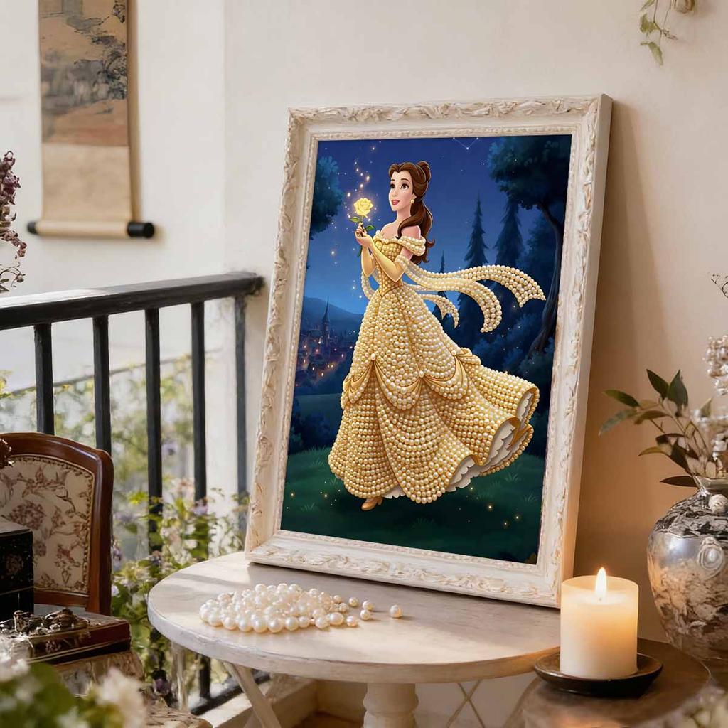 Disney Жемчужная живопись Белль Золотое платье Роза Творческое искусство Изысканный пейзаж Сверкающая живопись Ремесло Настенное украшение для дома DIY Ручная работа Подарок