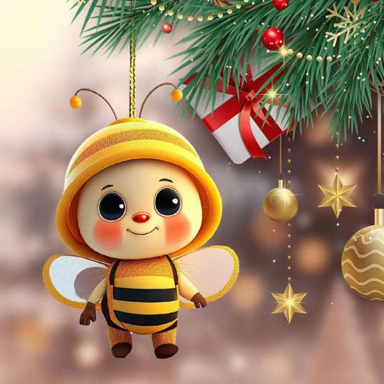 Подвесной орнамент в виде пчелы для автомобиля, акриловая пчела, праздничный декор, милый брелок для ключей в виде пчелы, сумка для салона автомобиля, подарок на ключ