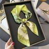 Women S Fresh Sweet Green Floral Silk Small Square Scarf For Spring Summer