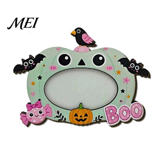 Double Sided Wooden Photo Holder Halloween Frame, Pumpkin Ghost Cat Cutout Picture Shape Ornament Holder, Double-sided Holiday Tabletop Decor for Home