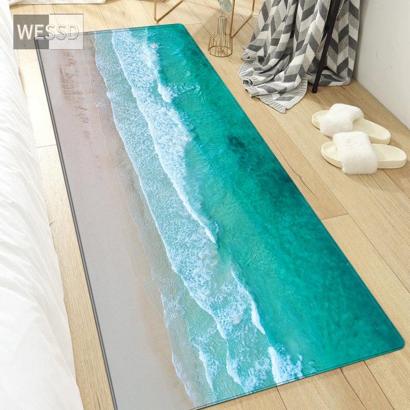 3D коврик с волнами для спальни, пейзаж, морской пляжный коврик, нескользящий кухонный коврик, коврик для ванной комнаты, длинный модный прикроватный коврик