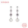 Линдон стерлингового серебра 925 пробы синтетический жемчуг серьги серьги-капли для женщин подарки на свадьбу