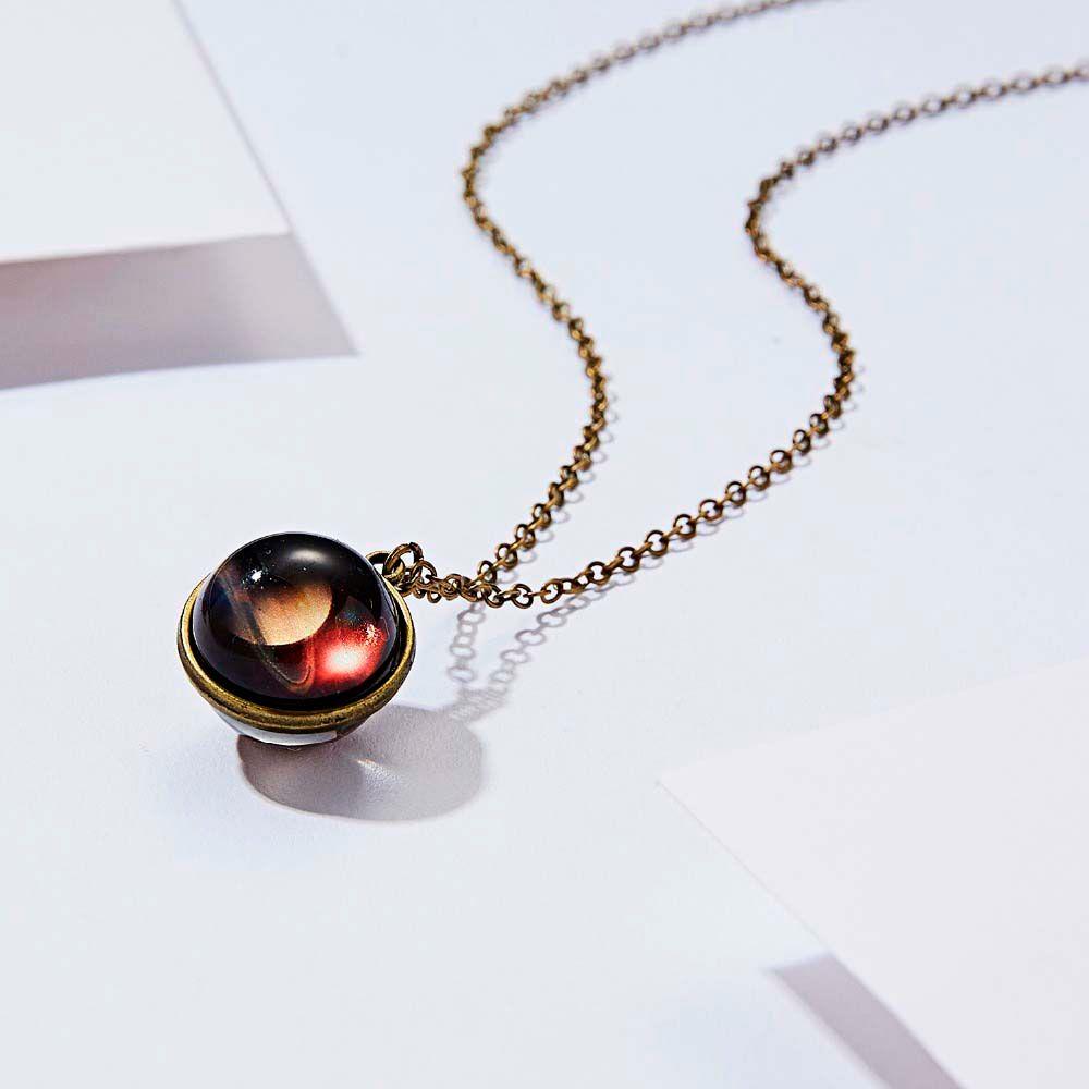 Planet Galaxy Zinc Zinc Alloy Double Side Universe Jewelry Double Side Pendant Clavicle Chain Necklaces