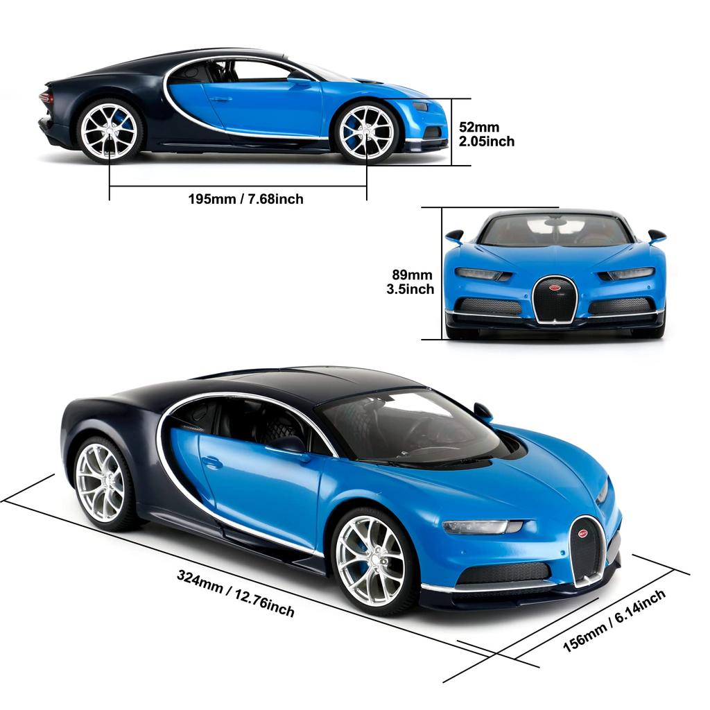 RASTAR 114 Scale Bugatti Chiron RC Model Car with LED Lights, Blue, 32.415.68.9 Cm
