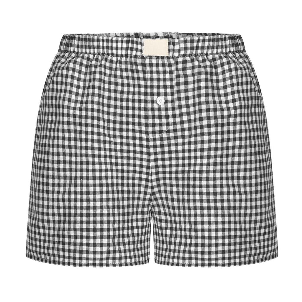 Women's High Waisted Casual Elastic Loose Retro Checkered Shorts