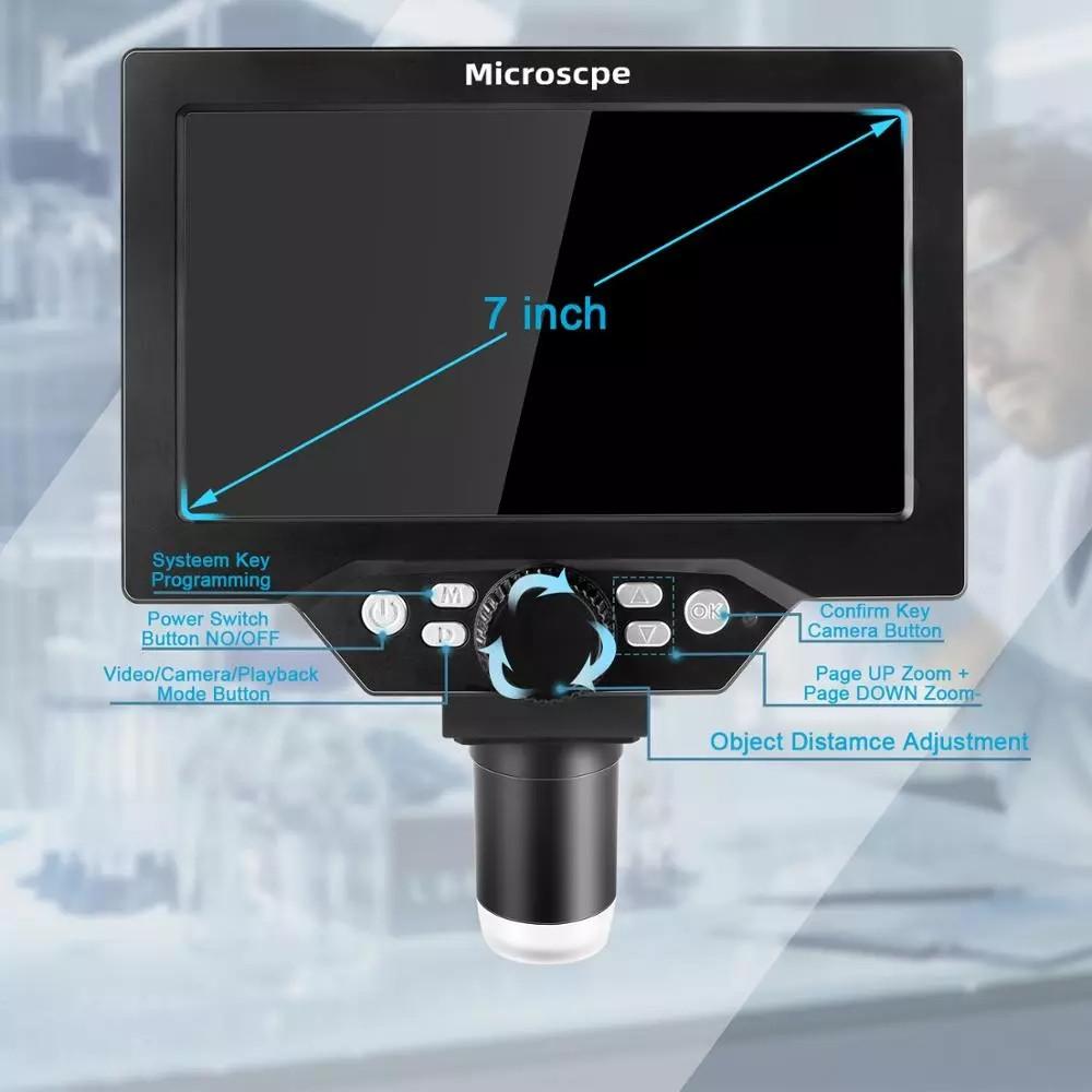 1200X Zoom 12MP HD 7‘’ Digital Microscope Electronic Microscopes Camera Magnifier LCD Display With Base