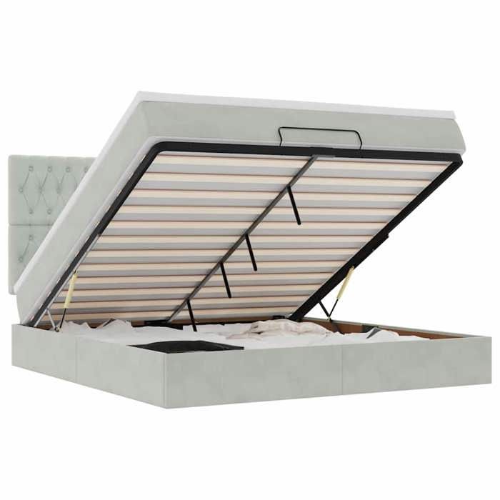 VidaXL Cadre de lit ottoman et matelas gris clair 160x200cm velours, cadre de lit, cadre de lit rembourré, cadre de lit 3313553