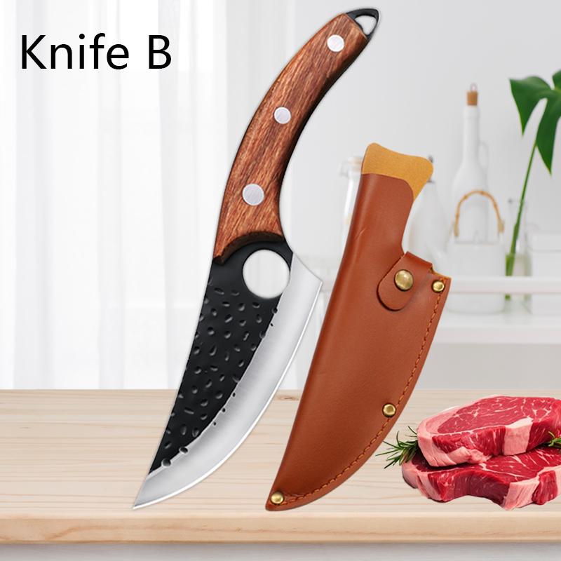 1pcs Stainless Steel Fillet Boning Knife Professional Chef's Kitchen Knife Forged Meat Cleaver Fish Slicing Knife Wooden Handle