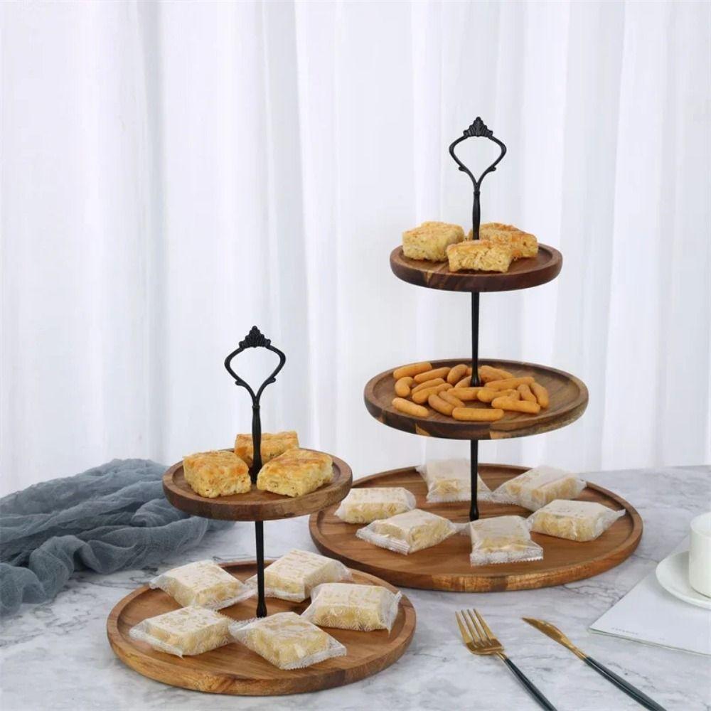 2/3-Layer Wooden Cupcake Stand Decorative Cake Serving Tray Round Tiered Fruit Plate Halloween