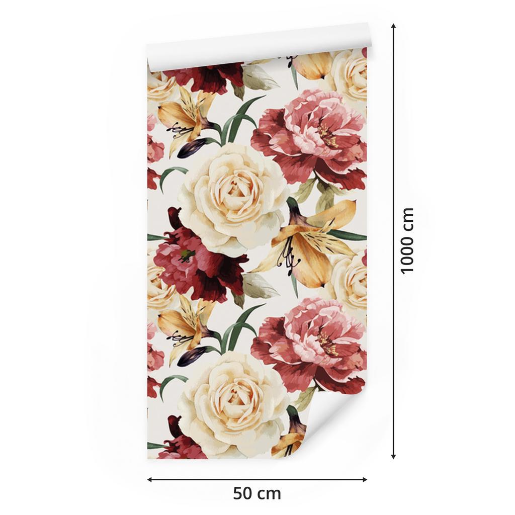 Colorful flowers and watercolor wallpaper for living room and bedroom 50x1000