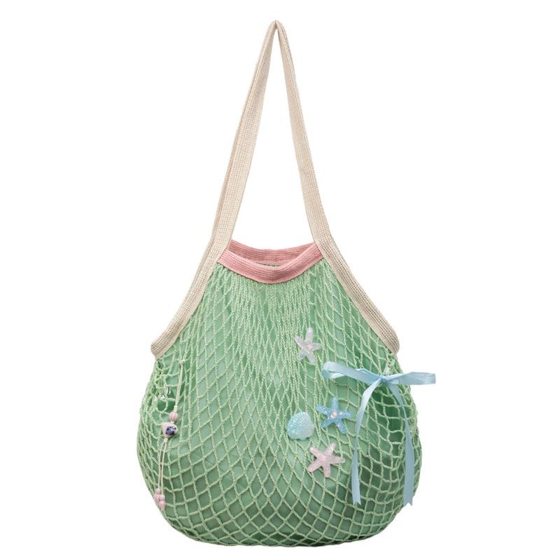 Polyester Hollow Woven Shoulder Bag Korean Style Pockets Mesh Handbags Large Capacity Edge Covering Summer Beach Tote Bags