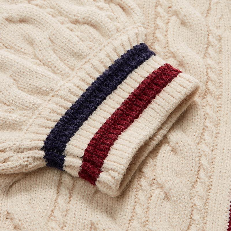 Fila Fusion Ретро Колледж Мода Универсальный V-образный вырез Вязаный Свитер Женские топы Молочно-Бежевый T11W433403FBG
