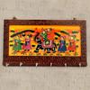 Wooden Rajasthani Art Work 6 Hook Hanging Key Holder/Keychain Holder - Brown (12 X 6 In)