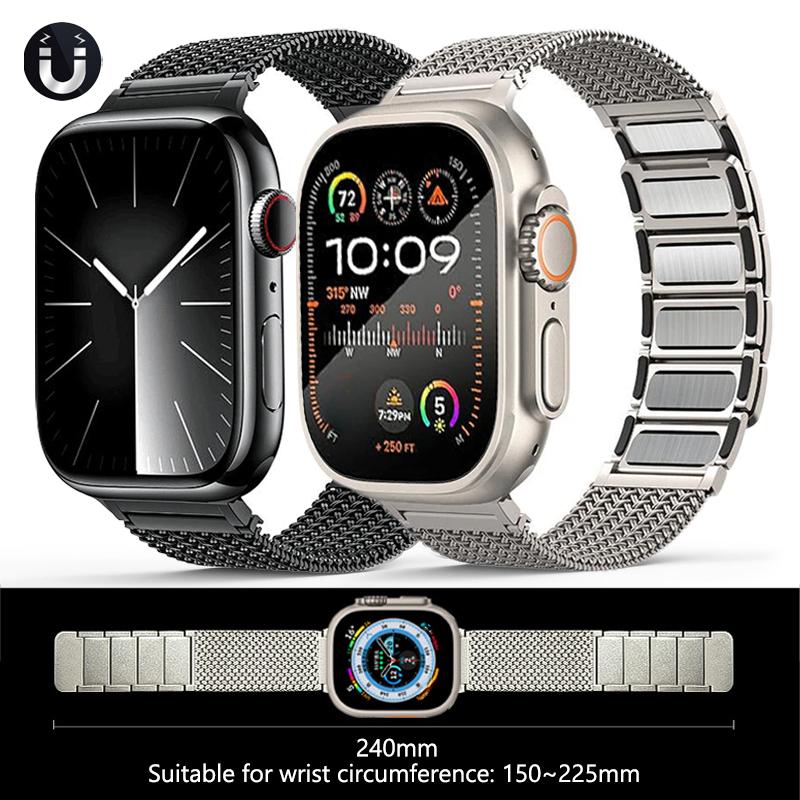 Магнитный ремешок-петля из нержавеющей стали для Apple Watch Ultra 2 49 мм 41 45 мм Миланский браслет для iWatch series 9 8 7 6 5 se 42 мм 44 мм