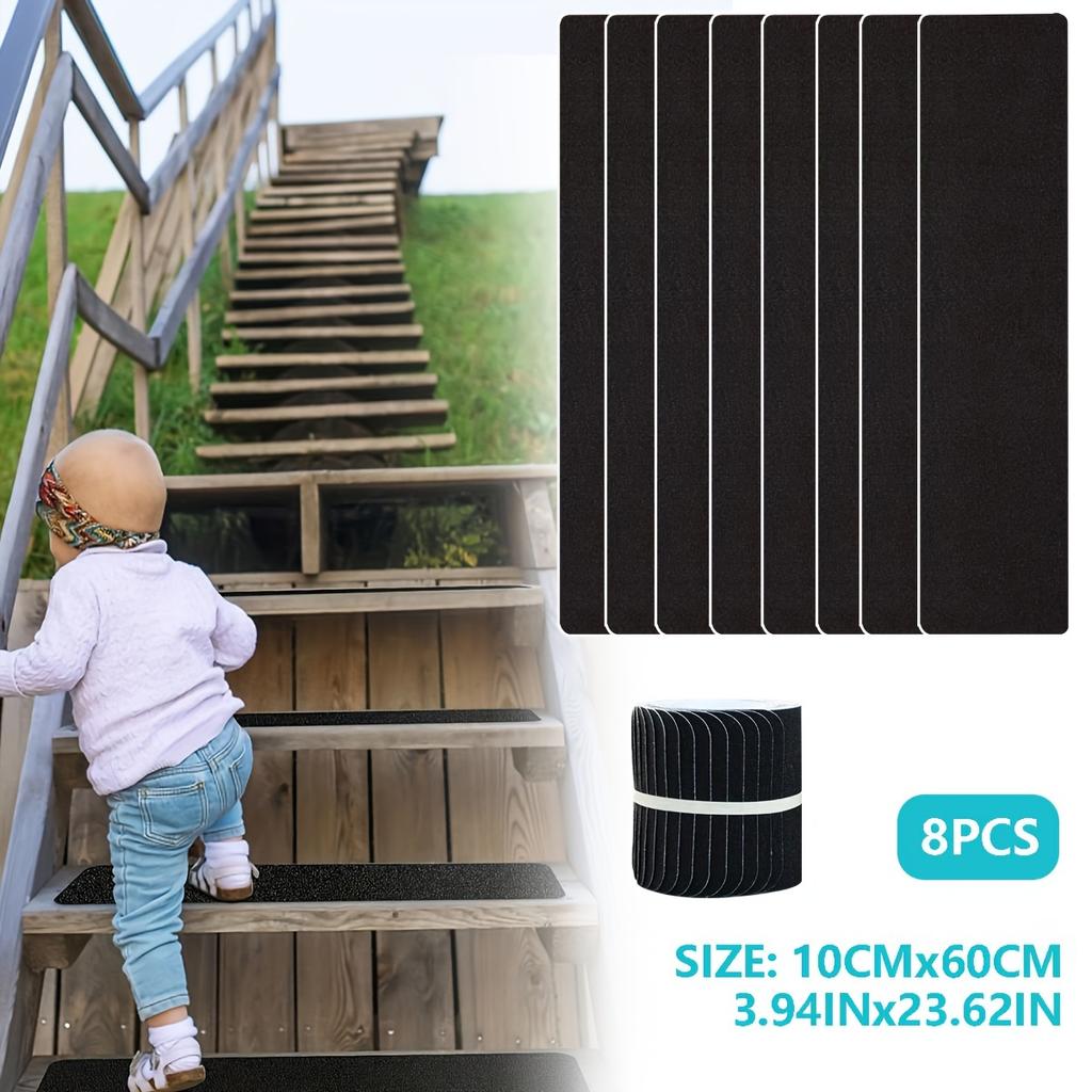 Black Pre-Cut Anti-Slip Tape Stair Treads Waterproof Heavy-Duty Outdoor Stickers for Safety