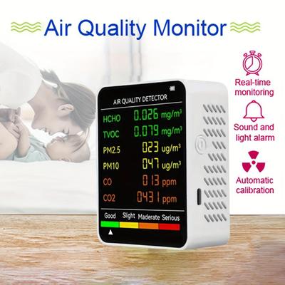 Многофункциональный детектор качества воздуха 6-в-1 PM2,5 PM10 HCHO TVOC CO CO2 Монитор формальдегида ЖК-дисплей Домашний тестер качества воздуха