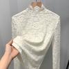 Half Turtleneck Lace Base Shirt for Women New Autumn and Winter Slim Long-sleeved Mesh Top