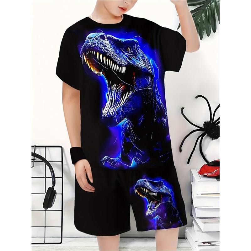 Children's Casual Set: Summer Boys' Fashionable Printed Short-Sleeve Shirt and Shorts Set