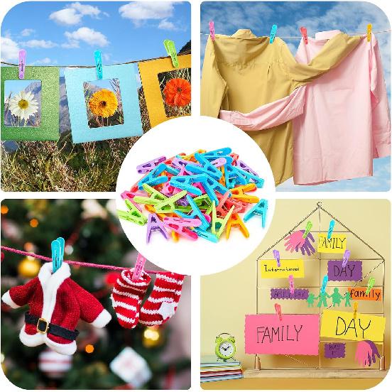 56 PCS Clothesp Plastic Colorful Small Clips, 7 Bright Colors Clothes Drying Line Pegs Mini Clothes P Clothesline Crafts Photos Paper Picture 2 inch