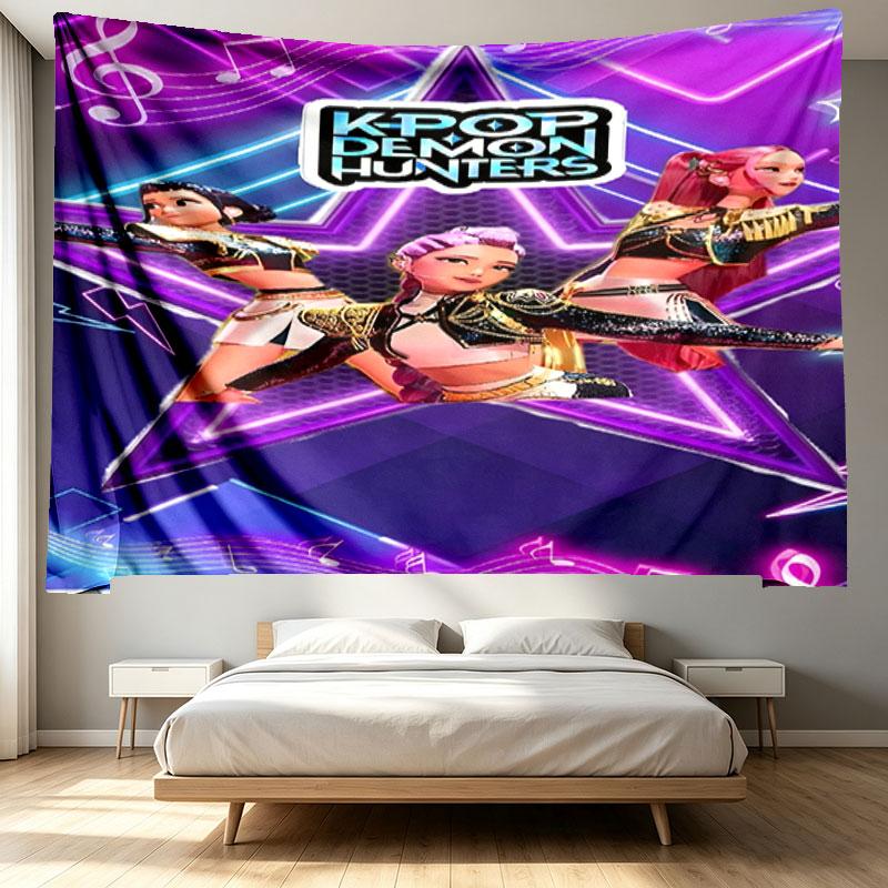 KPop Demon Hunters Print Tapestry - Portable Wall Decor Cloth, for Home, Dorm, Travel, Bedroom, Living Room - Ideal Birthday Housewarming Gift