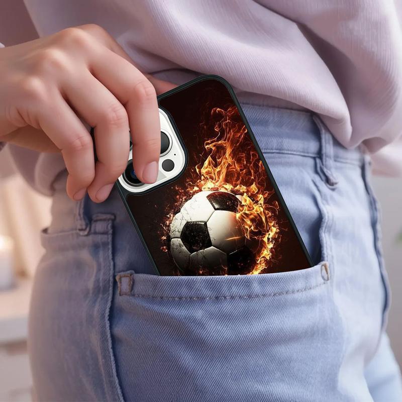 Fire Football Soccer Ball Phone Case For iPhone 17 Air 15 16e 14 13 Pro Max Coque 12 11 Pro Max PLUS cover