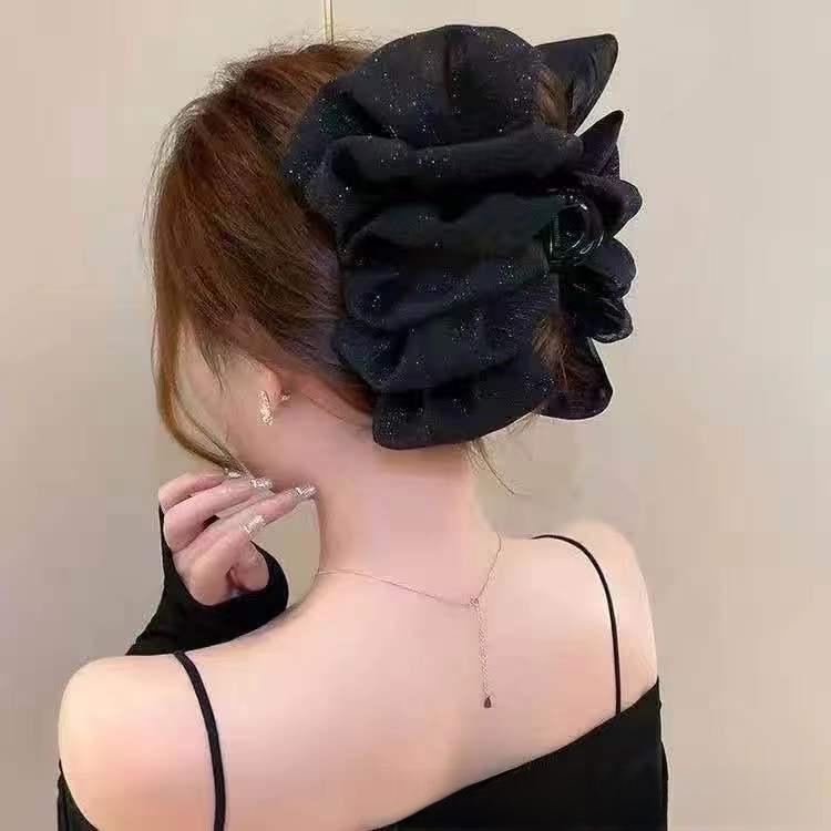 Large Feather Bow Mesh Hair Clip for Volume
