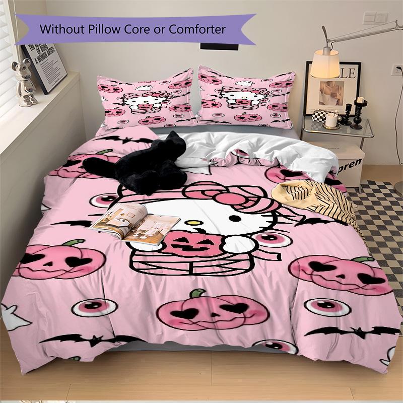 Hello Kitty Halloween Print 3Pcs Bedding Setduvet Cover With 2 Bedropillowcase Home Birthday Gift