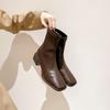 Огромный комфорт! Корейский нишевый дизайн квадратный носок толстый каблук короткие ботинки женские средний каблук британские эластичные ботинки ботильоны женские