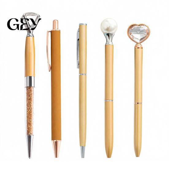 Fashionable Office School Supply 5PCS Metal Diamond Ballpoint Pens, with Sparkling Rhinestone Decor, Sturdy Pocket Clip Pen Smooth Press Mechanism