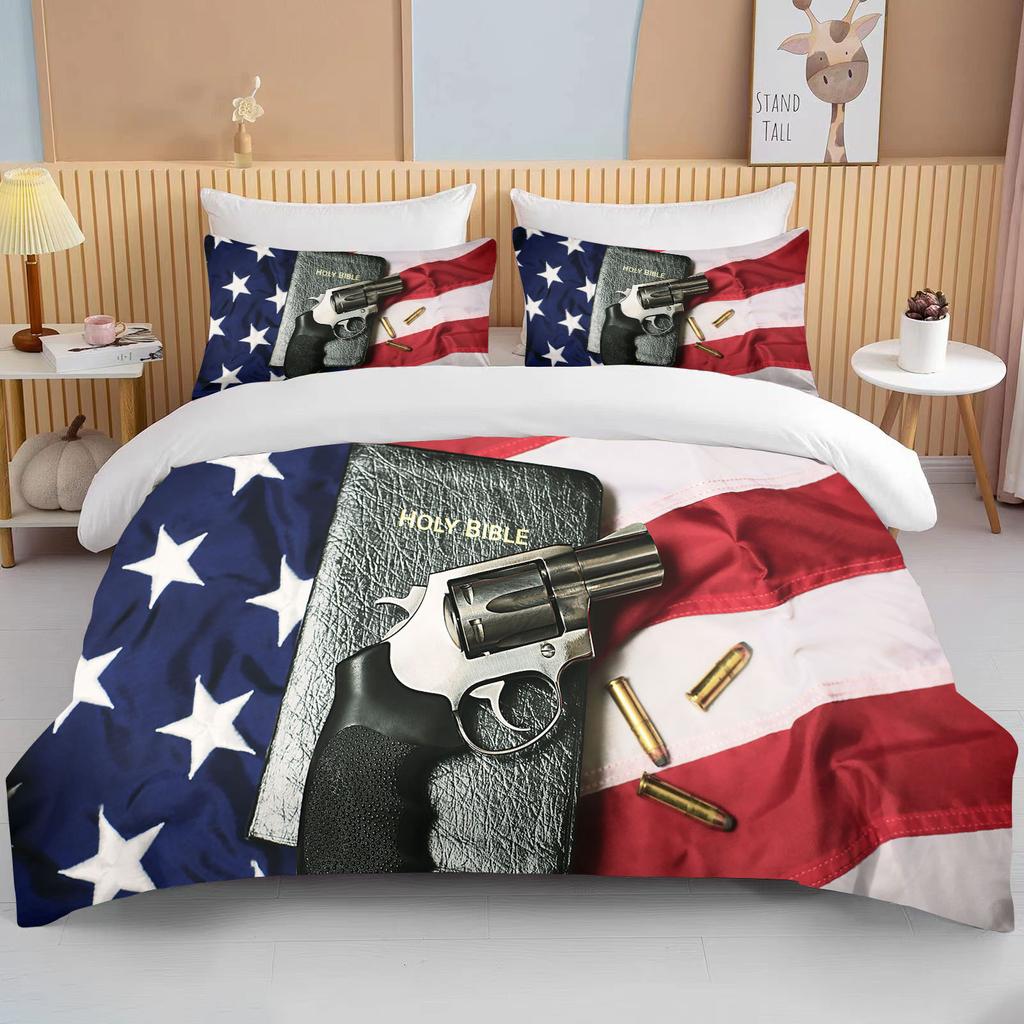 Комплект постельного белья с 3D винтовкой, револьвером, патроном, пистолетом, пододеяльником, пододеяльником, наволочкой, комплект постельного белья размера «king-size»