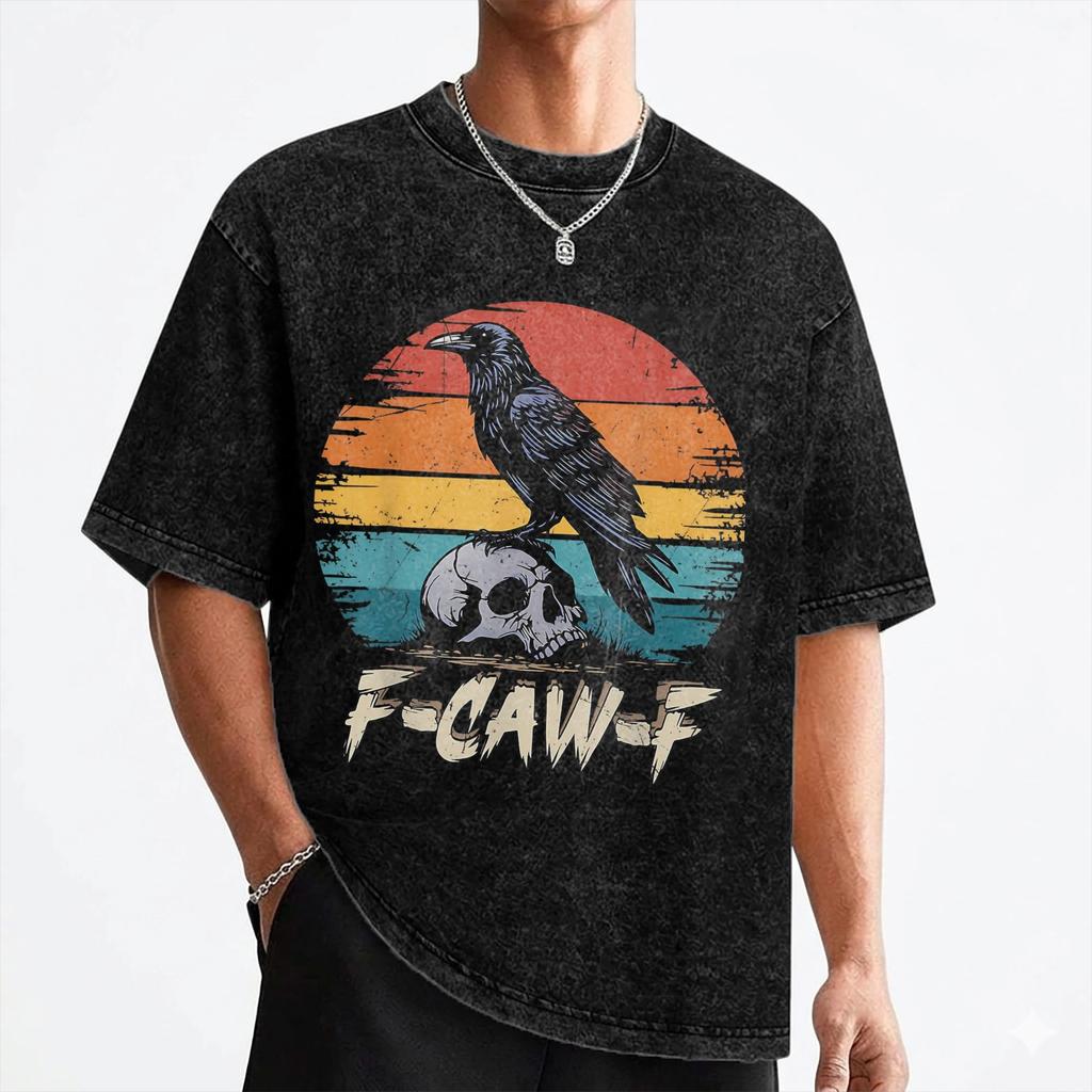 Humor FCawF Gothic Funny Crow T Shirt Washed 100 Cotton Oversize TShirts Novelty Men Women Streetwear Printed Tops Tees