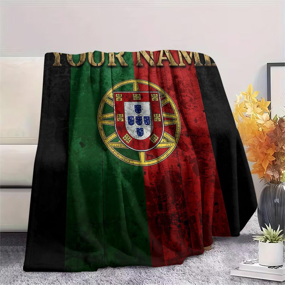 Custom Name Portugal National Football Team Flannel Blanket, High quality Comfortable for All Seasons, Home Decor, Warmth and Comfort