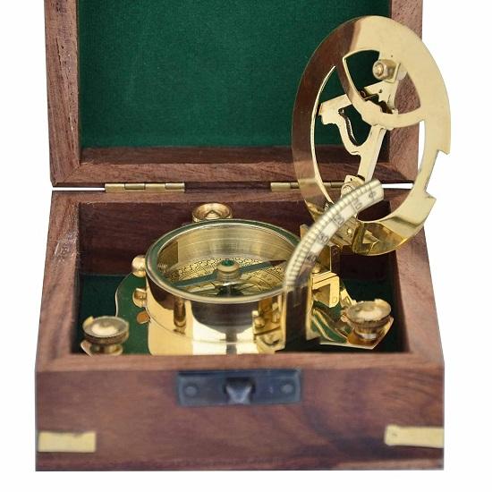 Brass Sundial Compass for Hiking,  Nautical Compass for Outdoor, Pocket Compass for Hiking