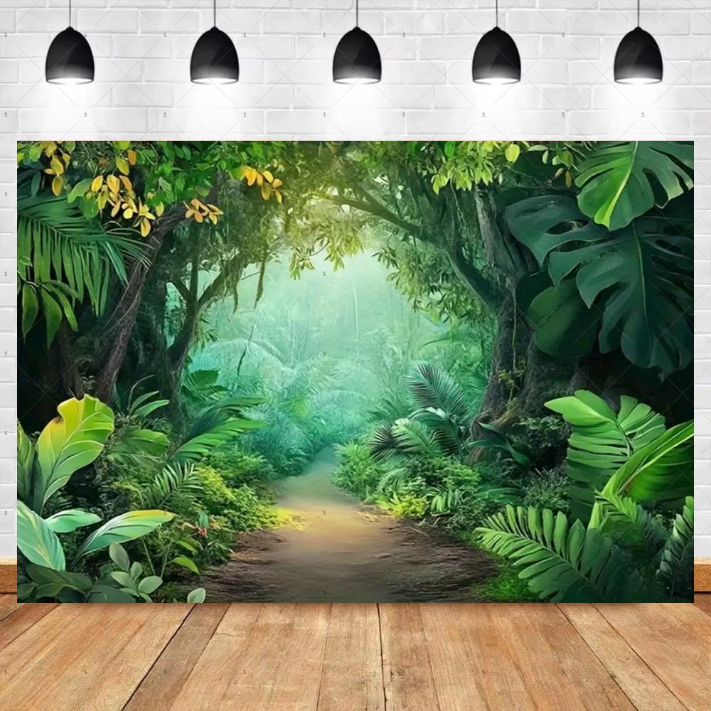 Tropical Rainforest Photography Backdrop Forest Jungle Green Tree Background Natural Scenery Party Decoration Photo Studio Prop