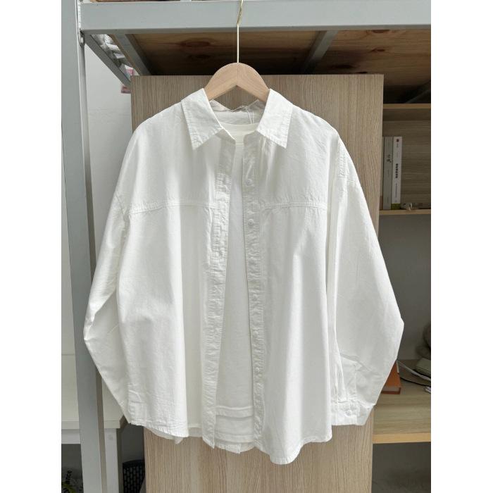 Женский голубой кардиган-рубашка с длинным рукавом из чистого хлопка - Тонкий французский стиль для весны, осени, лета