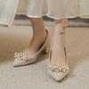 Ladies Shoes  Slip On Women's High Heels Fashion Dress Pumps Women Pearl Metal Decoration Pointed Toe Plus Size Shoes Women