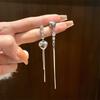 1 Pair Tassel Earrings Minimalist Long Heart Rhinestone Fringe Dangle Earrings Women Girls Jewelry Valentine Birthday Party Gift